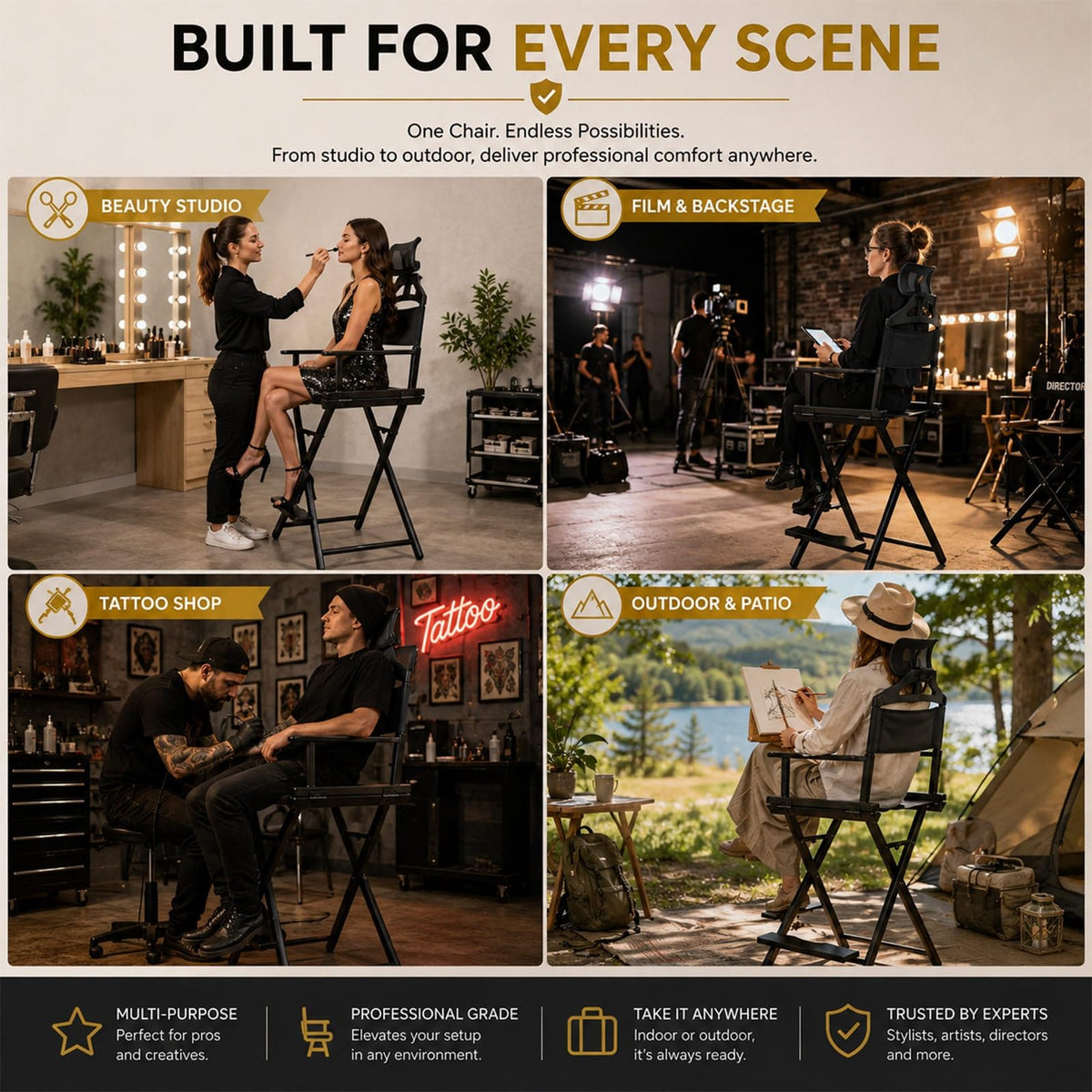 Tall Foldable Directors Chair with Adjustable Head Rest B96777