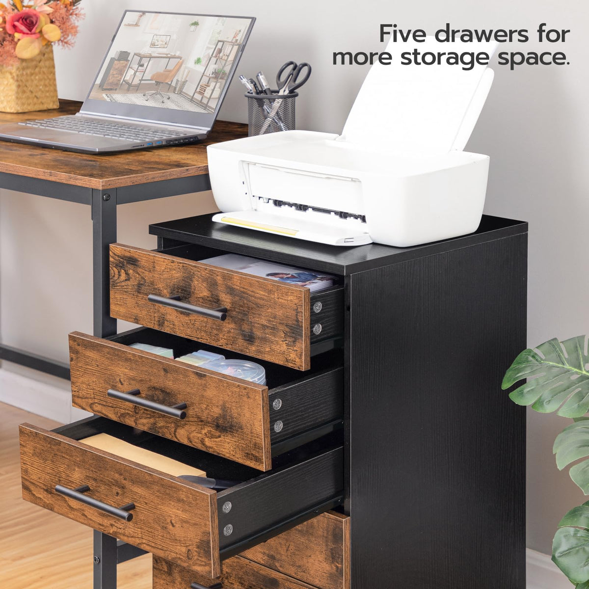 5 Drawer Wooden Mobile File Cabinet with Wheels C658