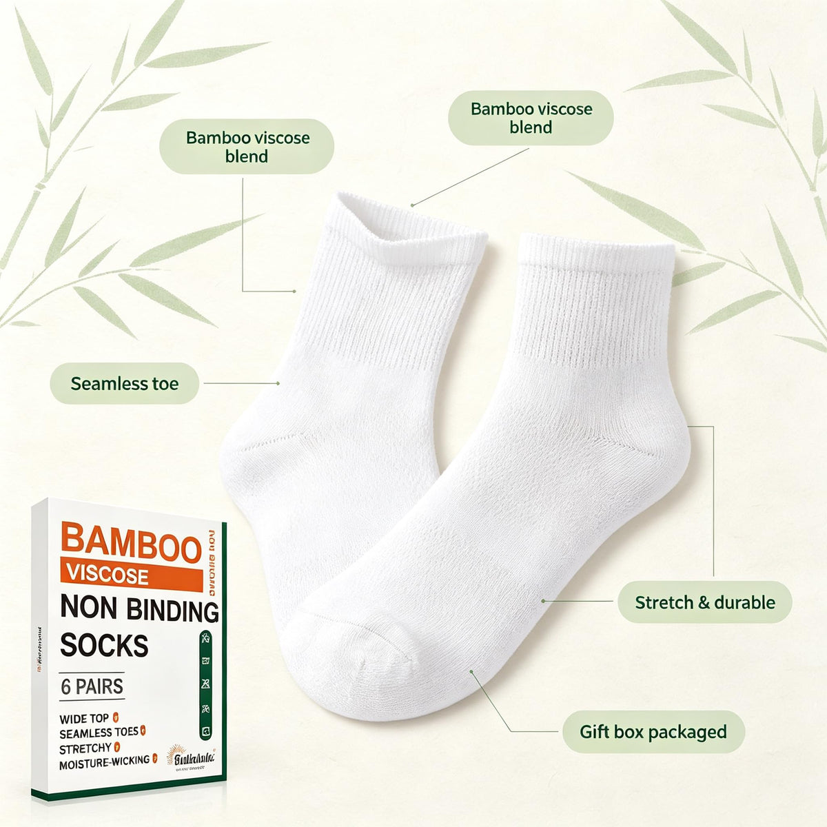 Bamboo Viscose Diabetic Socks 6 Pairs V797