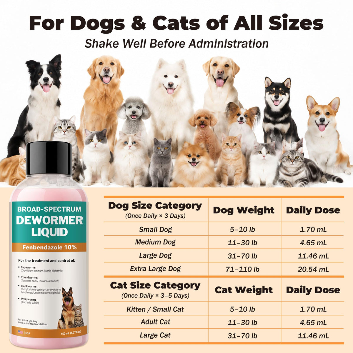 Fenbendazole Liquid 10% Dewormer 150ml Y277