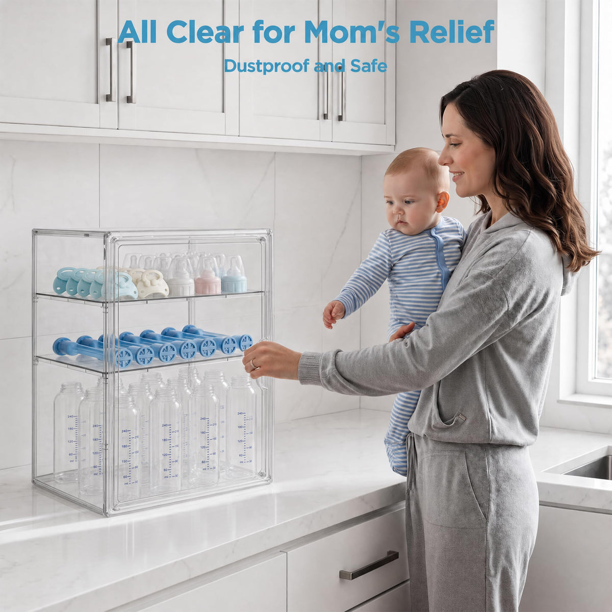 3 Tiers Adjustable Clear Acrylic Baby Bottle Storage Organizer K22769