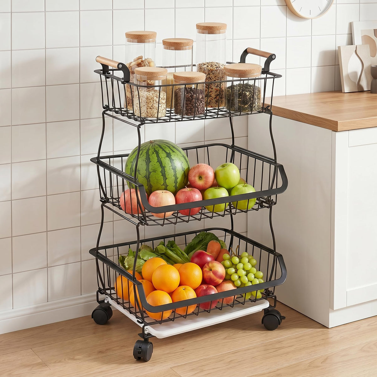 3-Tier Fruit Basket with Wheels W668