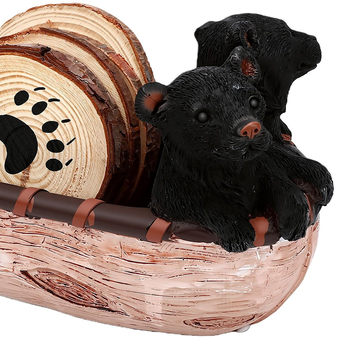 Black Bear Coaster Set with Canoe Holder S715