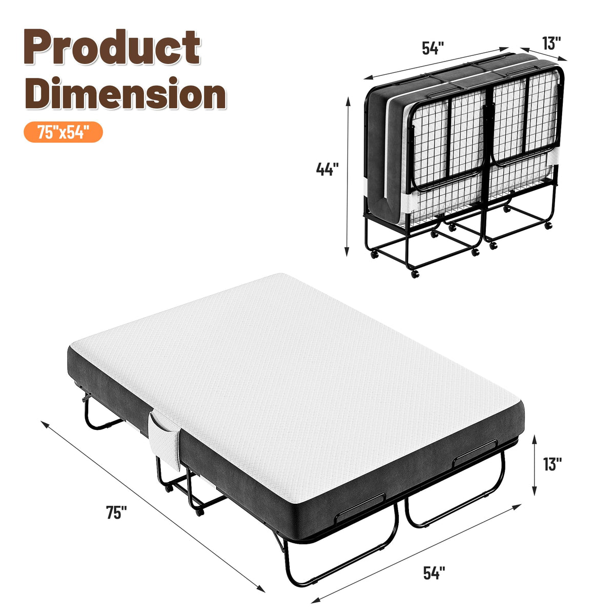 Full Size Folding Bed with Memory Foam Mattress G2817