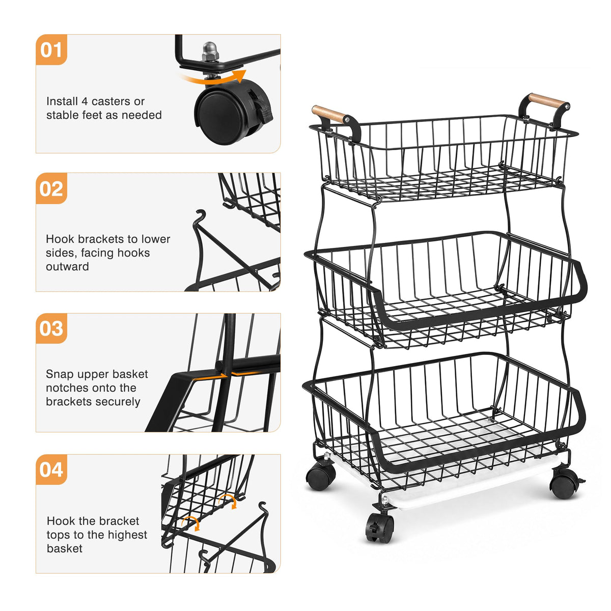 3-Tier Fruit Basket with Wheels W668