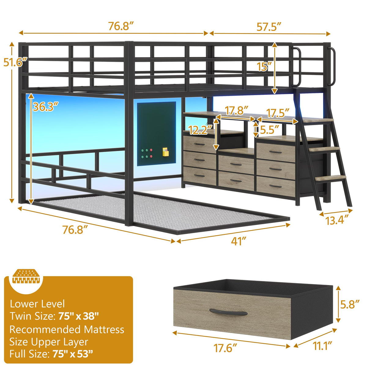Full Over Twin Bunk Bed with 8 Drawers & 4 Shelves Y21394
