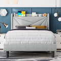 Light Gray Upholstered Twin Bed Frame with Storage Headboard T3443