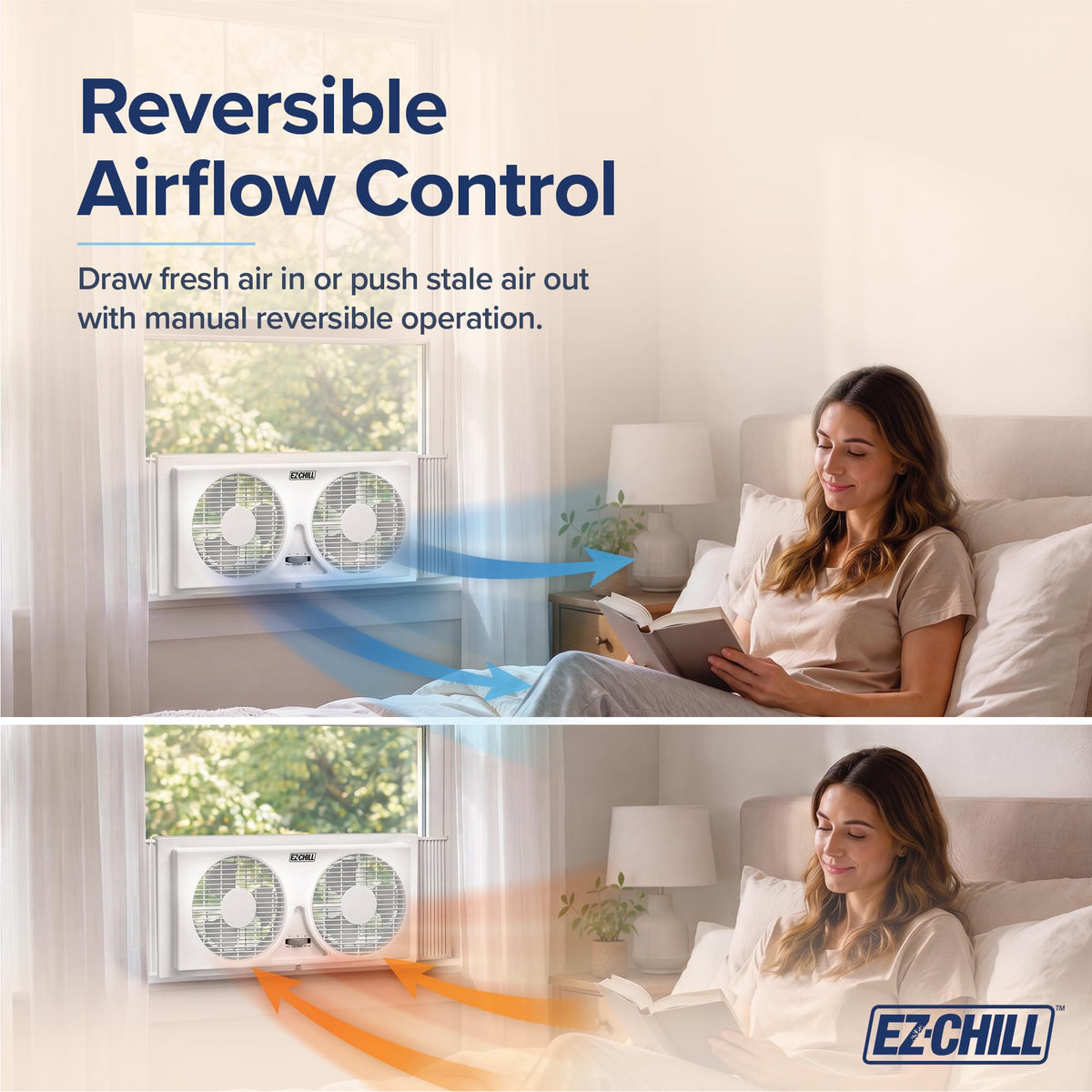 9" Twin Window Fan with Manual Reversible Airflow, 2 Speed, White Q6687