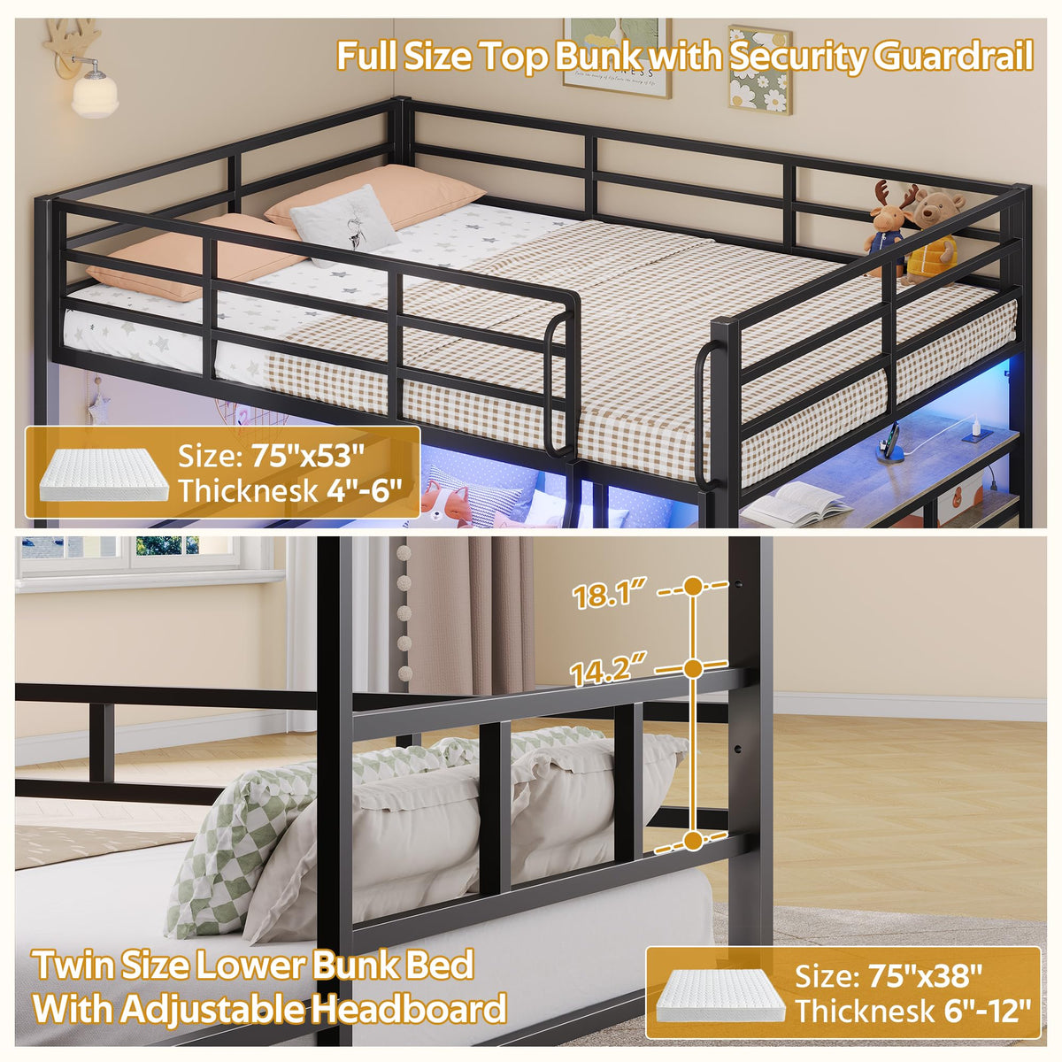 Full Over Twin Bunk Bed with 8 Drawers & 4 Shelves Y21394