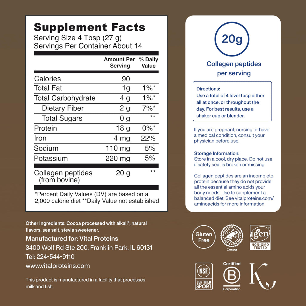 Collagen Peptides Powder, Chocolate, 13.5oz N901