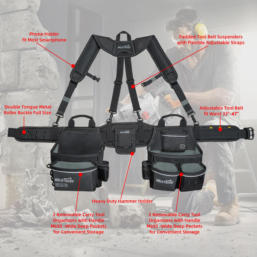 Carpenters Tool Belt with Suspenders 27 Pockets F357196