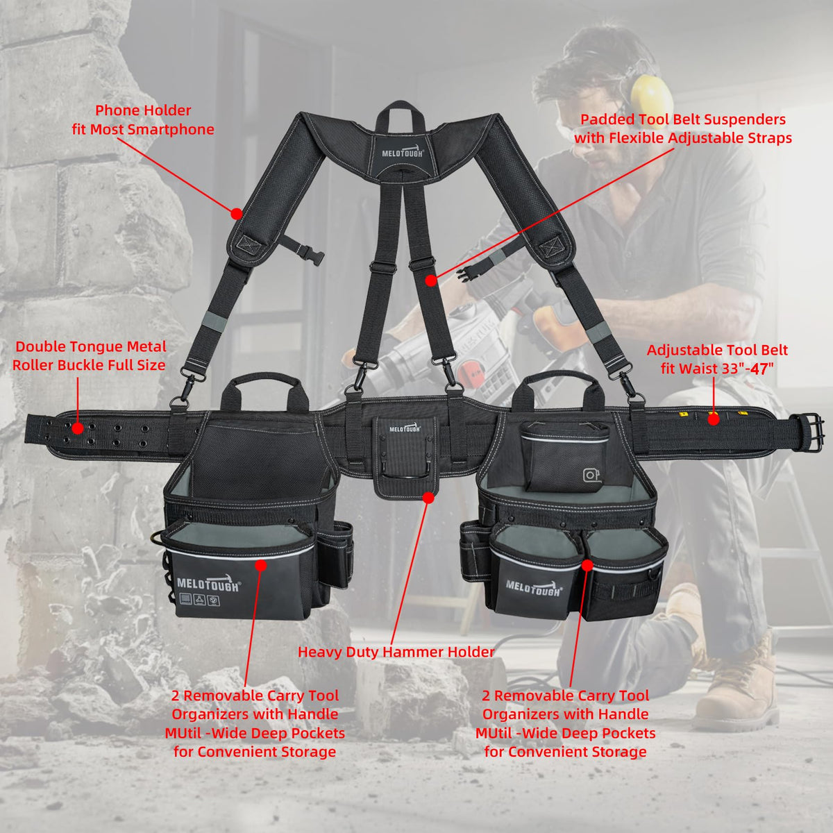 Carpenters Tool Belt with Suspenders 27 Pockets F357196
