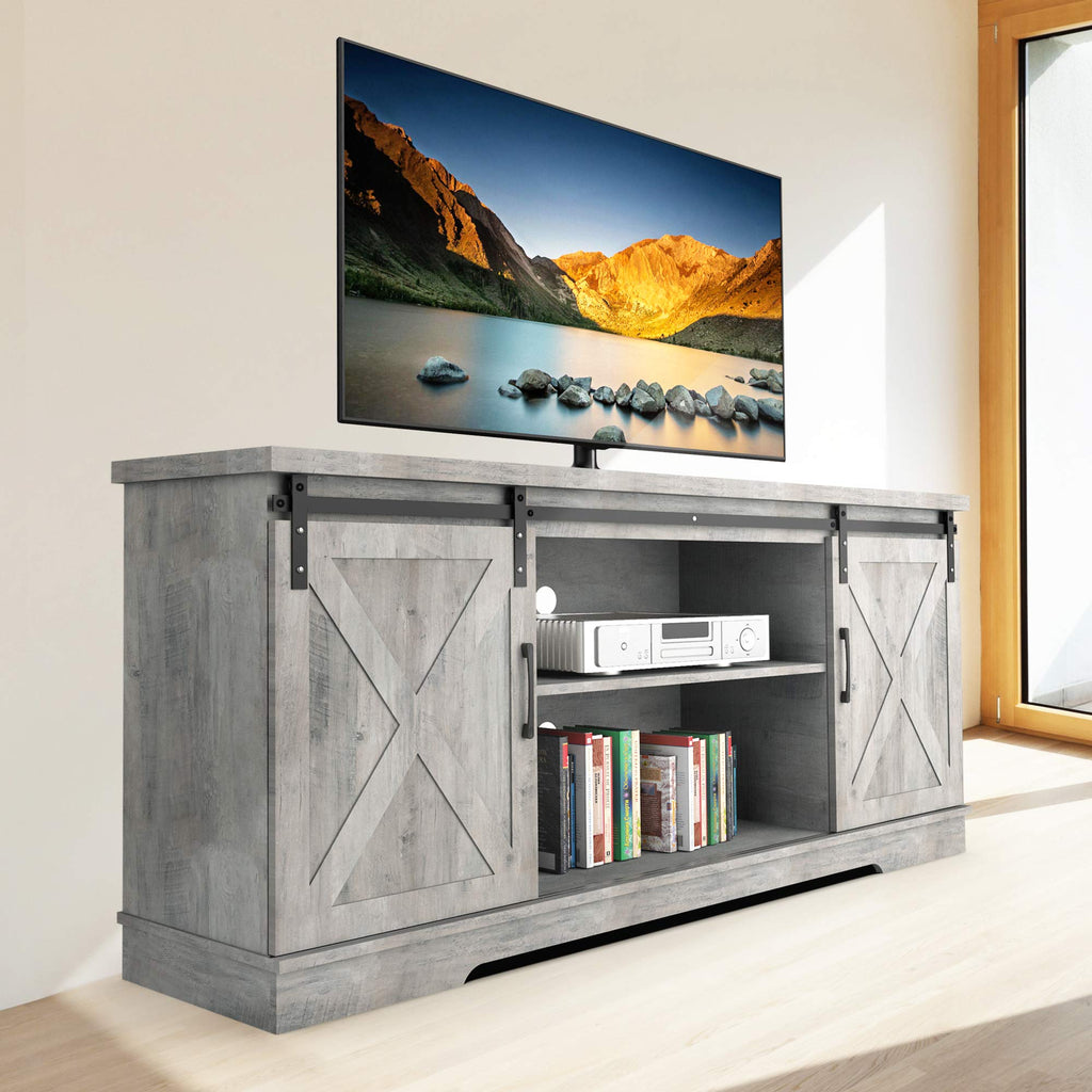 65 Inch Oak TV Stand with Storage Cabinet I56783