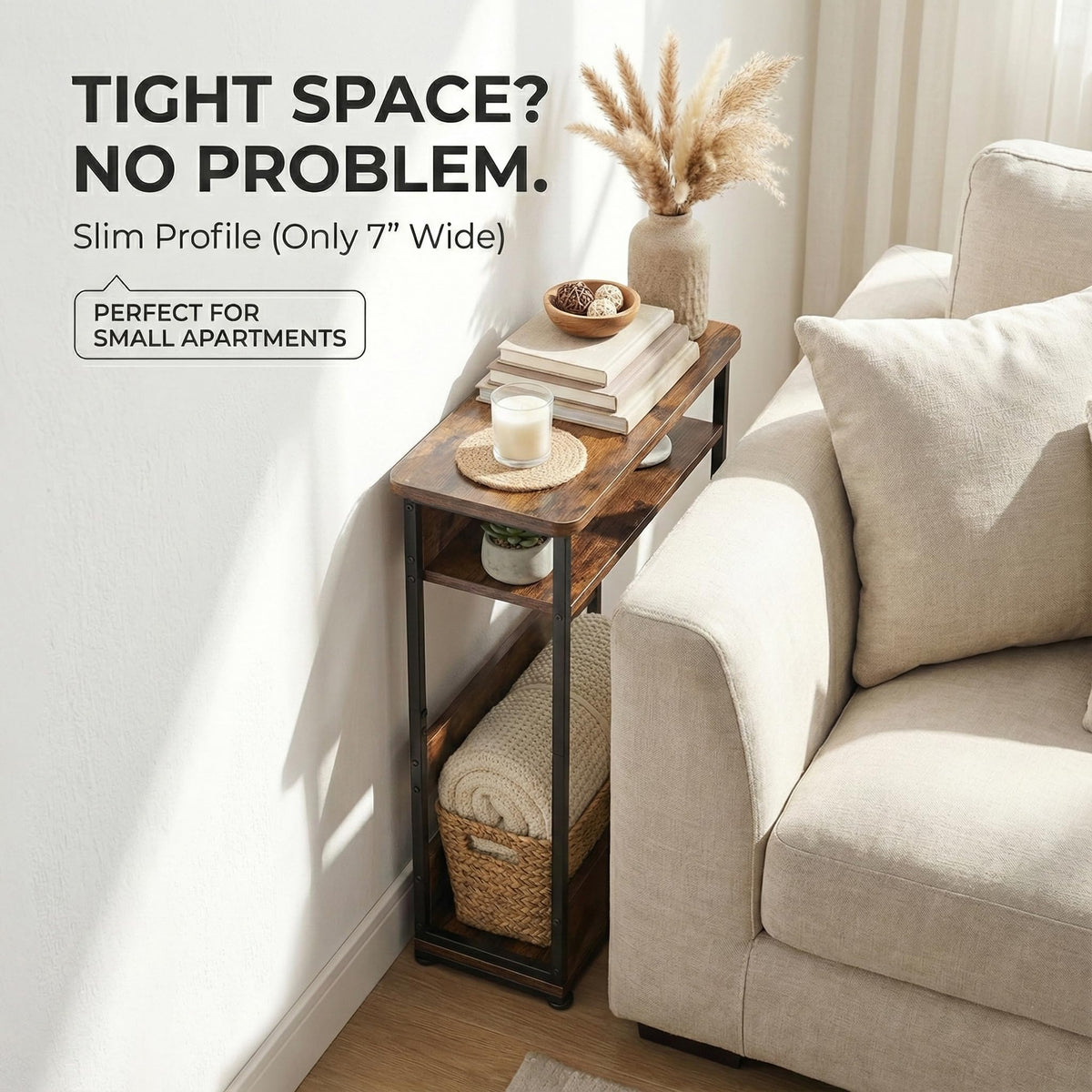3-Tier Narrow Side Table with Storage Shelf G134