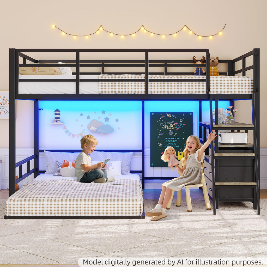Full Over Twin Bunk Bed with 8 Drawers & 4 Shelves Y21394
