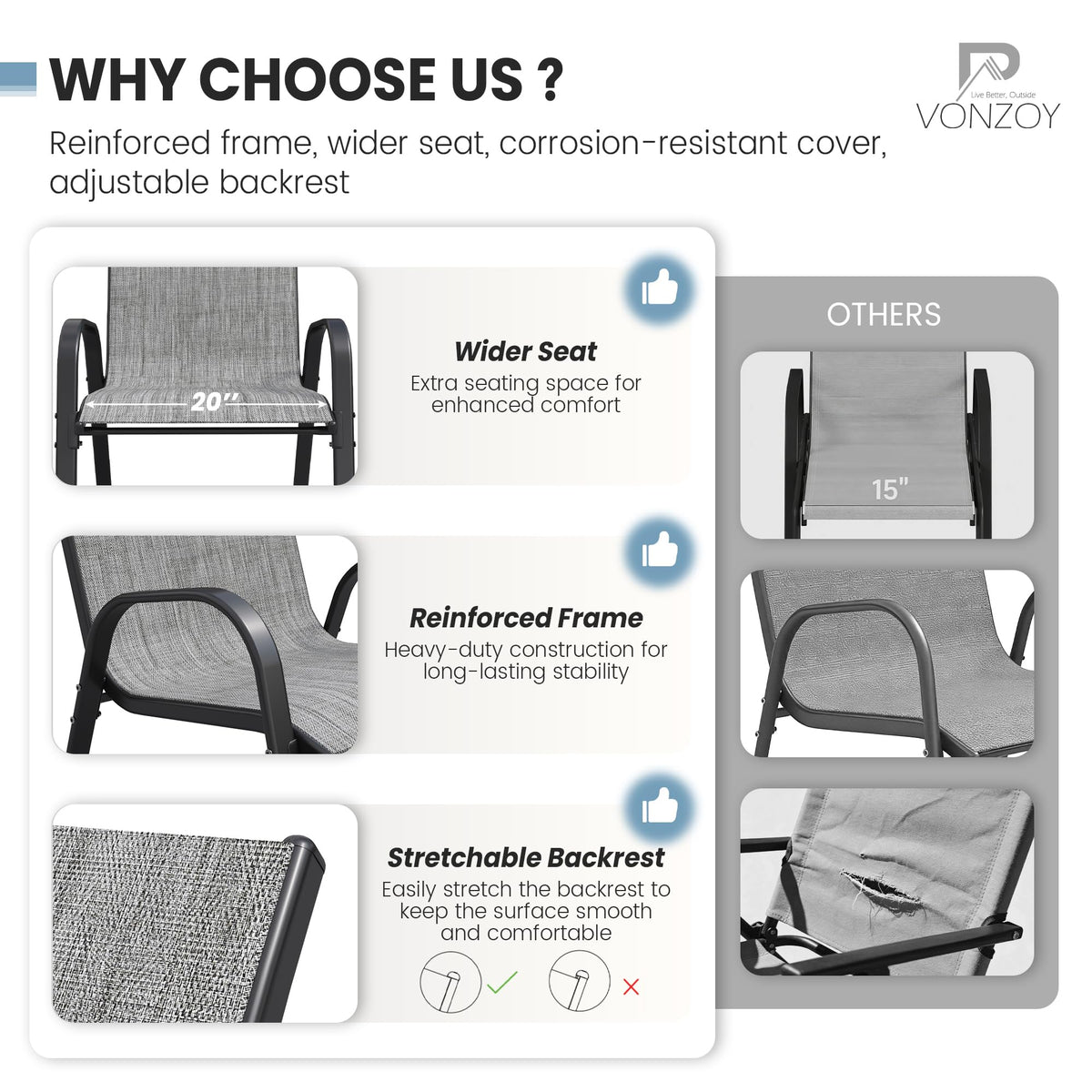 Light Gray Stacking Patio Dining Chairs Set of 8 F378047