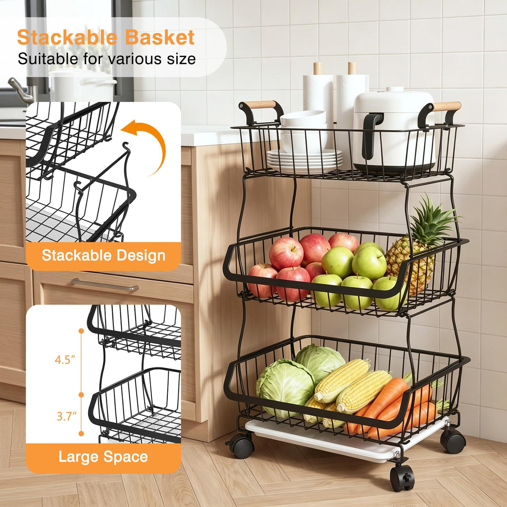3-Tier Fruit Basket with Wheels W668