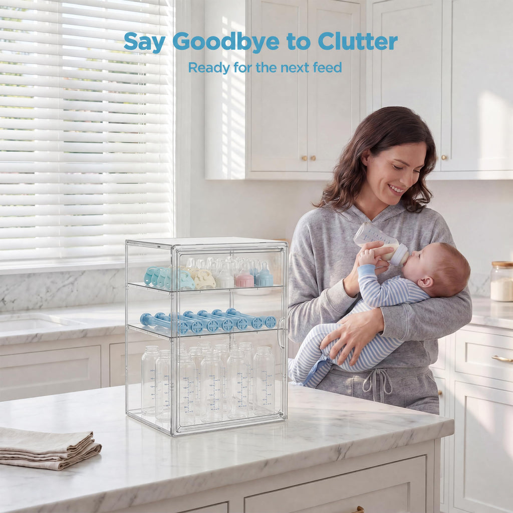 3 Tiers Adjustable Clear Acrylic Baby Bottle Storage Organizer K22769