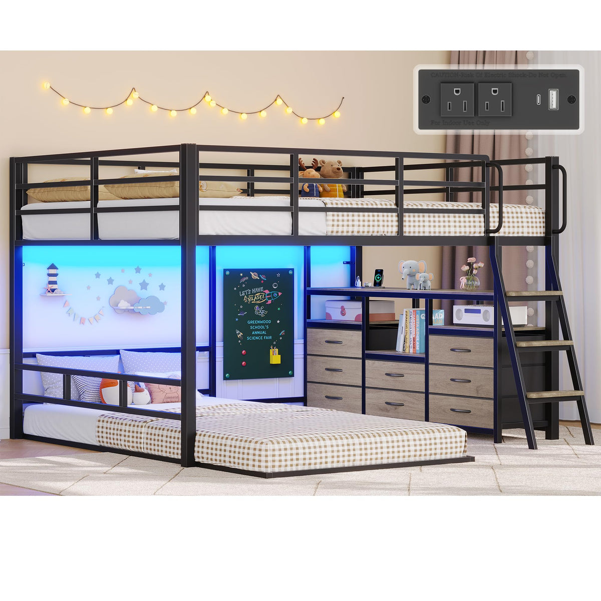 Full Over Twin Bunk Bed with 8 Drawers & 4 Shelves Y21394