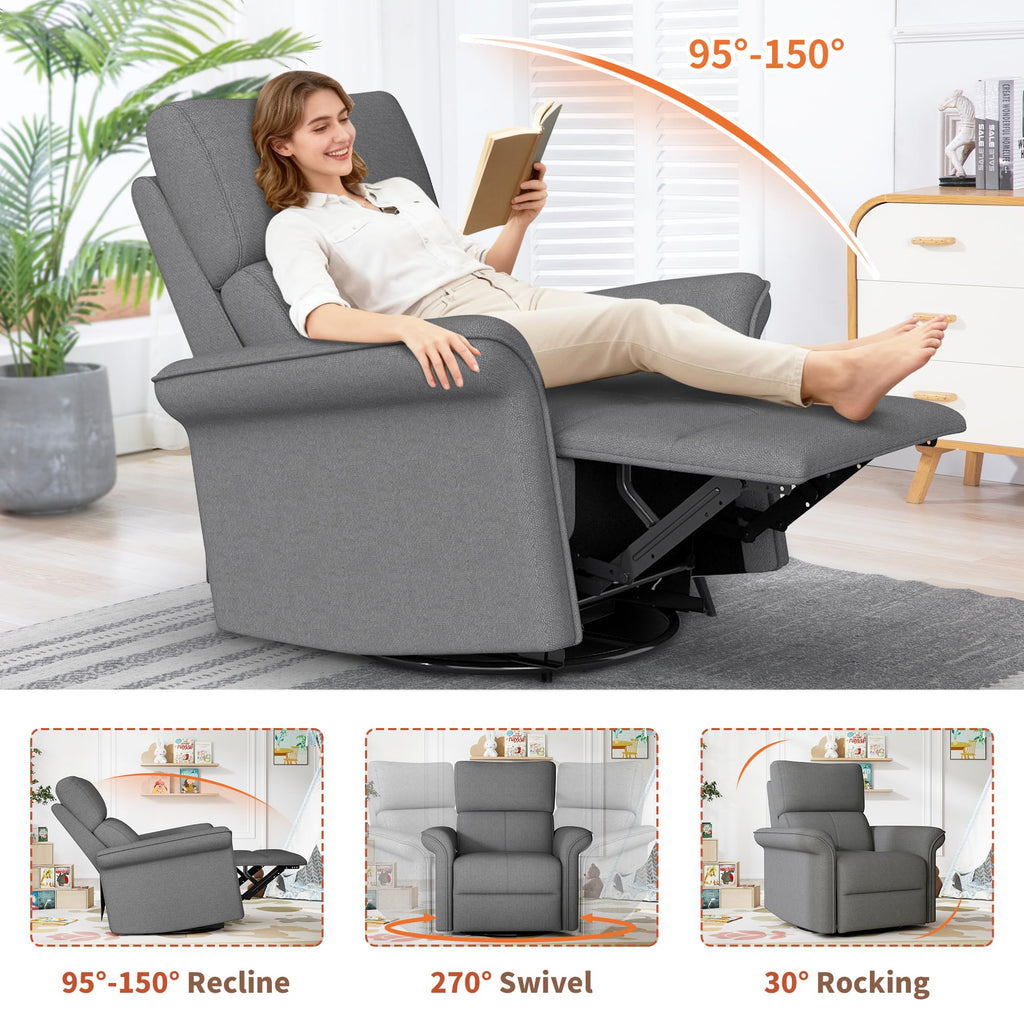 Dark Gray Velvet Power Swivel Rocker Recliner Chair U47505