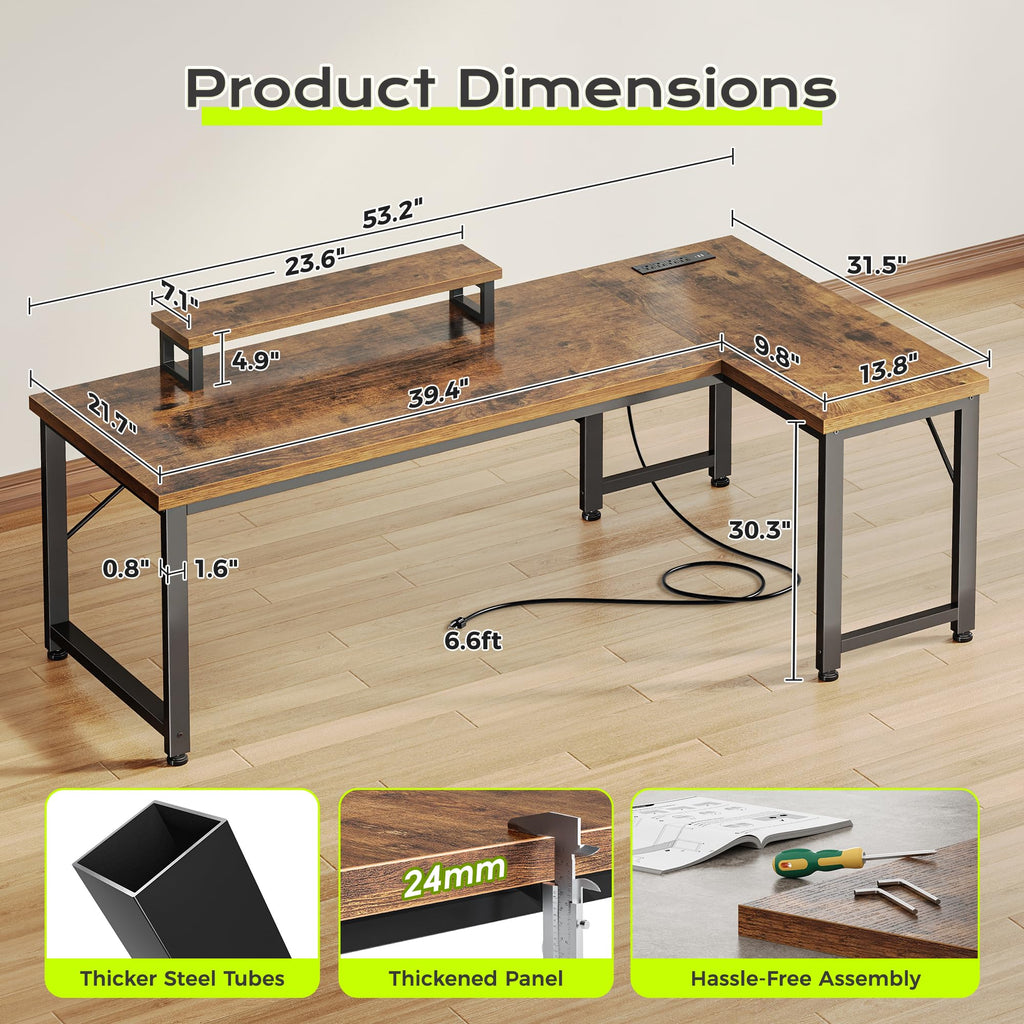 53" L Shaped Computer Desk with Outlets T180394
