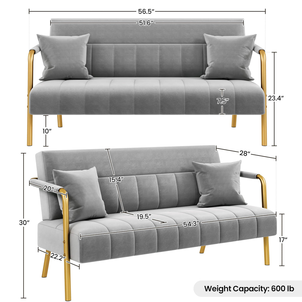 Light Gray 2 Seater Sofa with Gold-Tone Legs Y772749