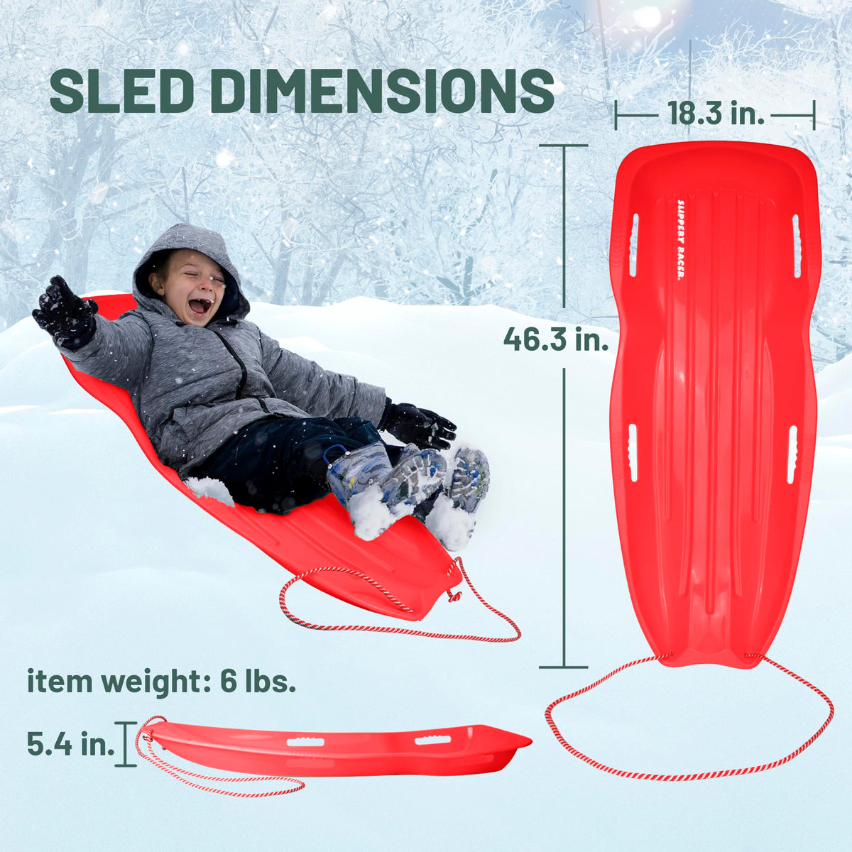 Plastic Toboggan Snow Sled with Pull Rope and Handles P71686