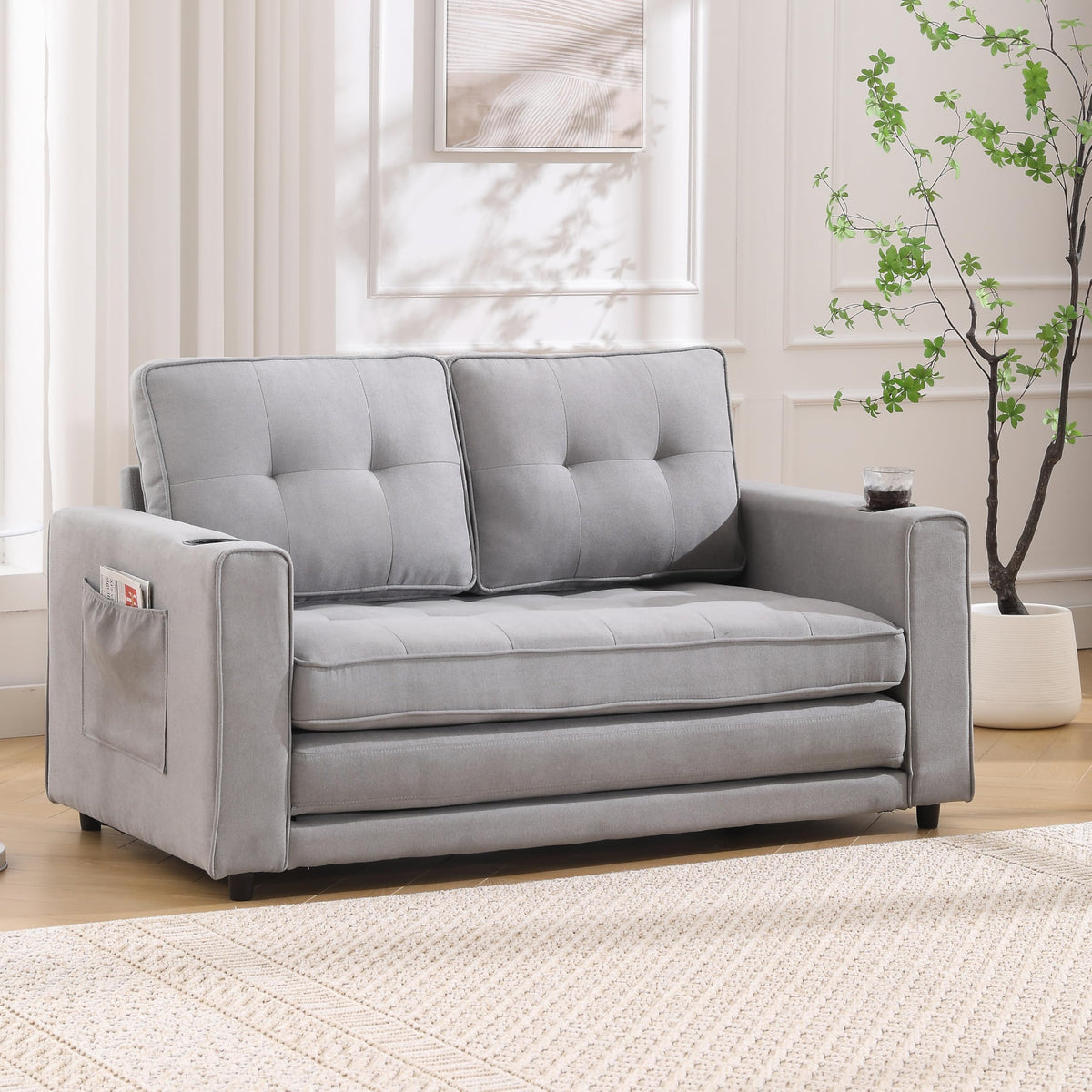Light Gray Convertible Futon Sofa Bed A40128