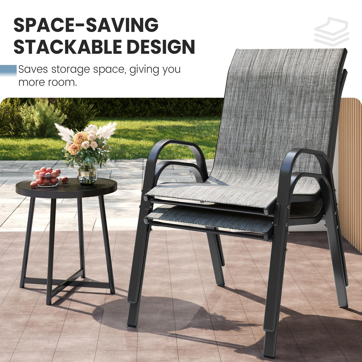 Light Gray Stacking Patio Dining Chairs Set of 8 F378047