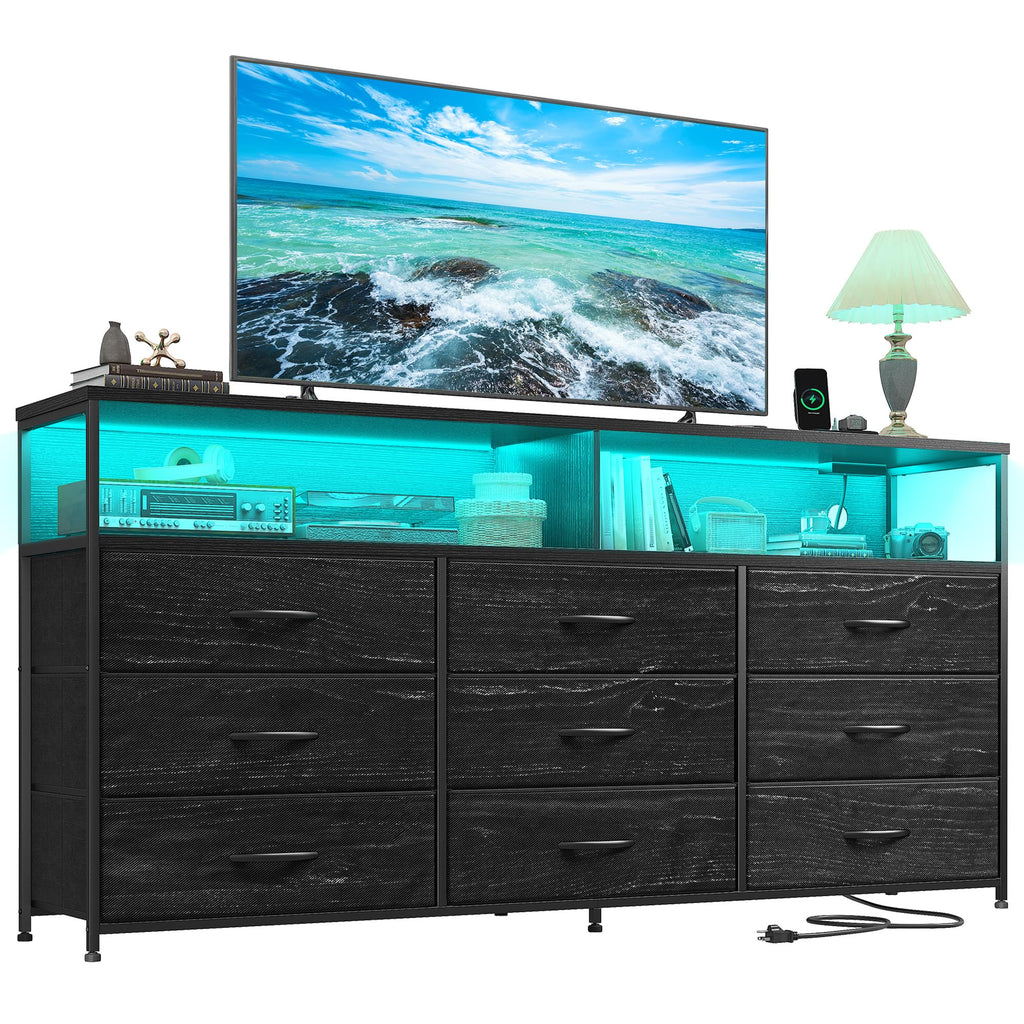 55" W 9 Drawer Dresser with LED and Power Outlets F243026