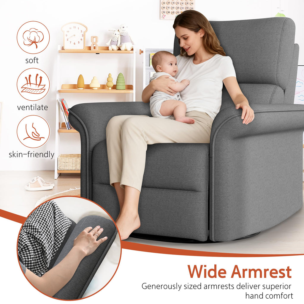 Dark Gray Velvet Power Swivel Rocker Recliner Chair U47505