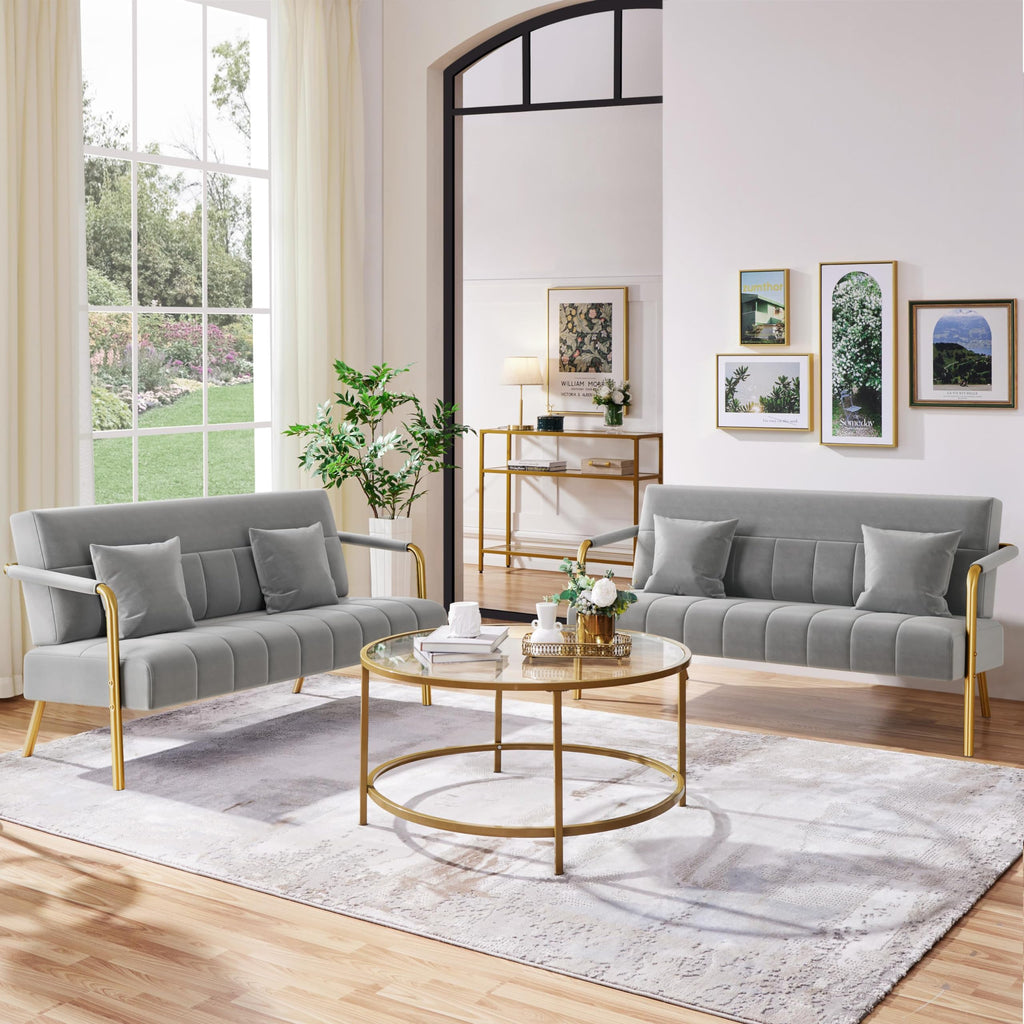 Light Gray 2 Seater Sofa with Gold-Tone Legs Y772749