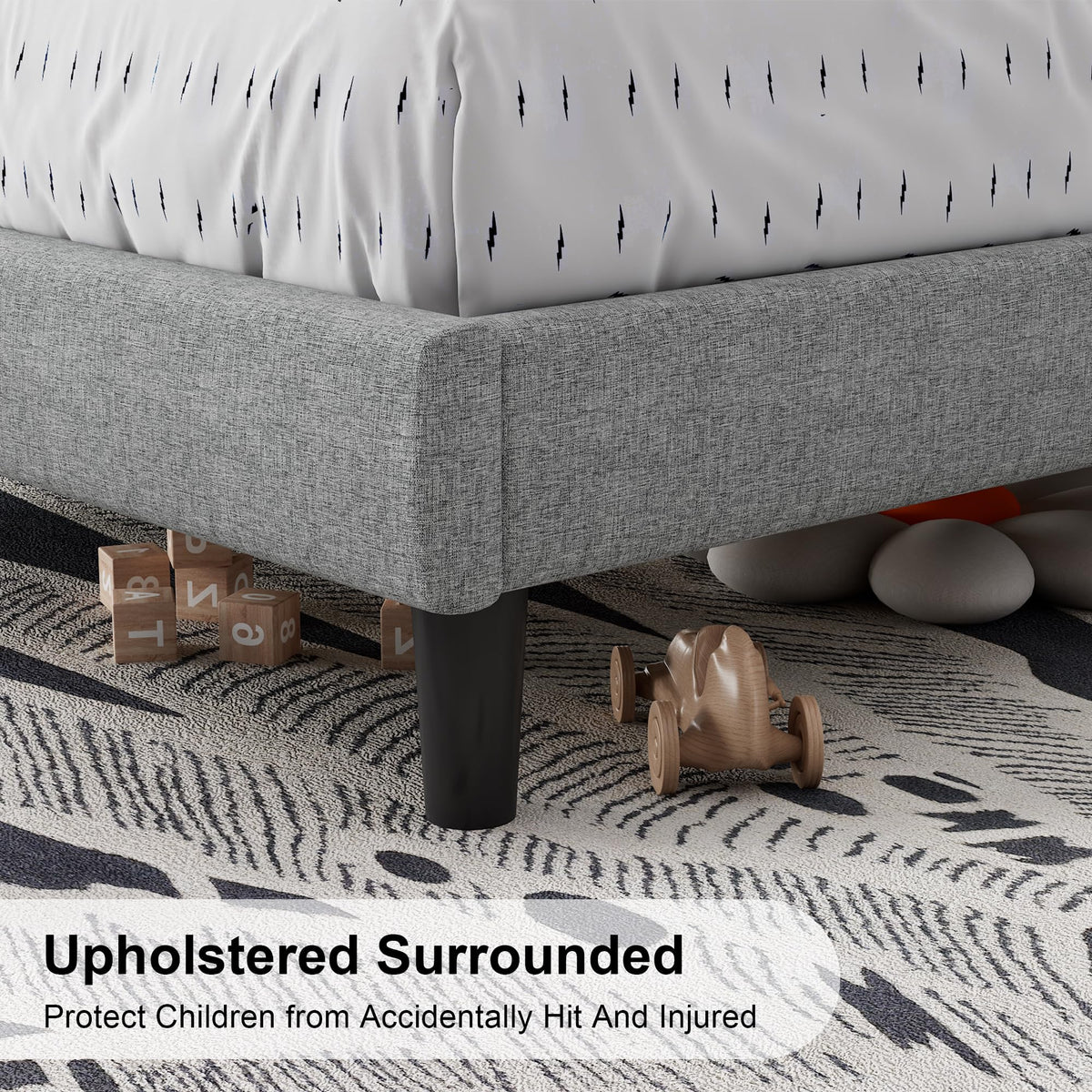 Light Gray Upholstered Twin Bed Frame with Storage Headboard T3443