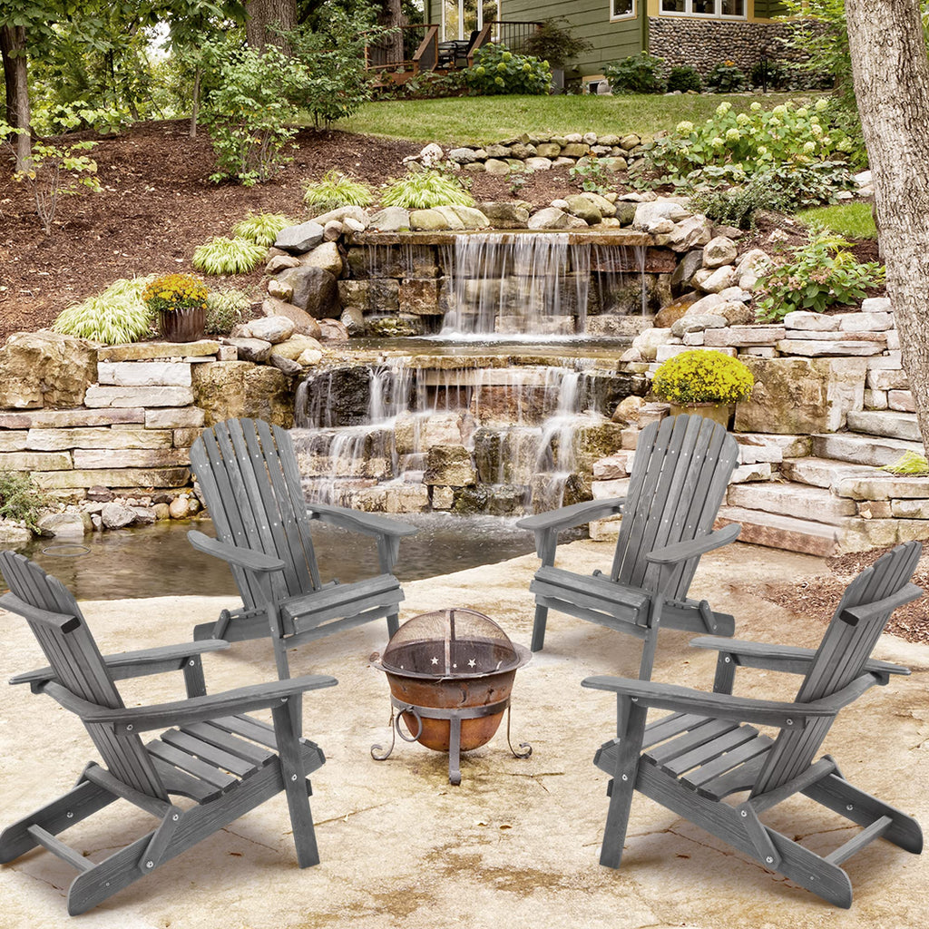 Wooden Folding Adirondack Chair Set of 2 Solid Cedar V858284