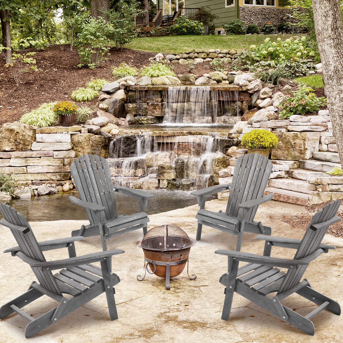 Wooden Folding Adirondack Chair Set of 2 Solid Cedar V858284