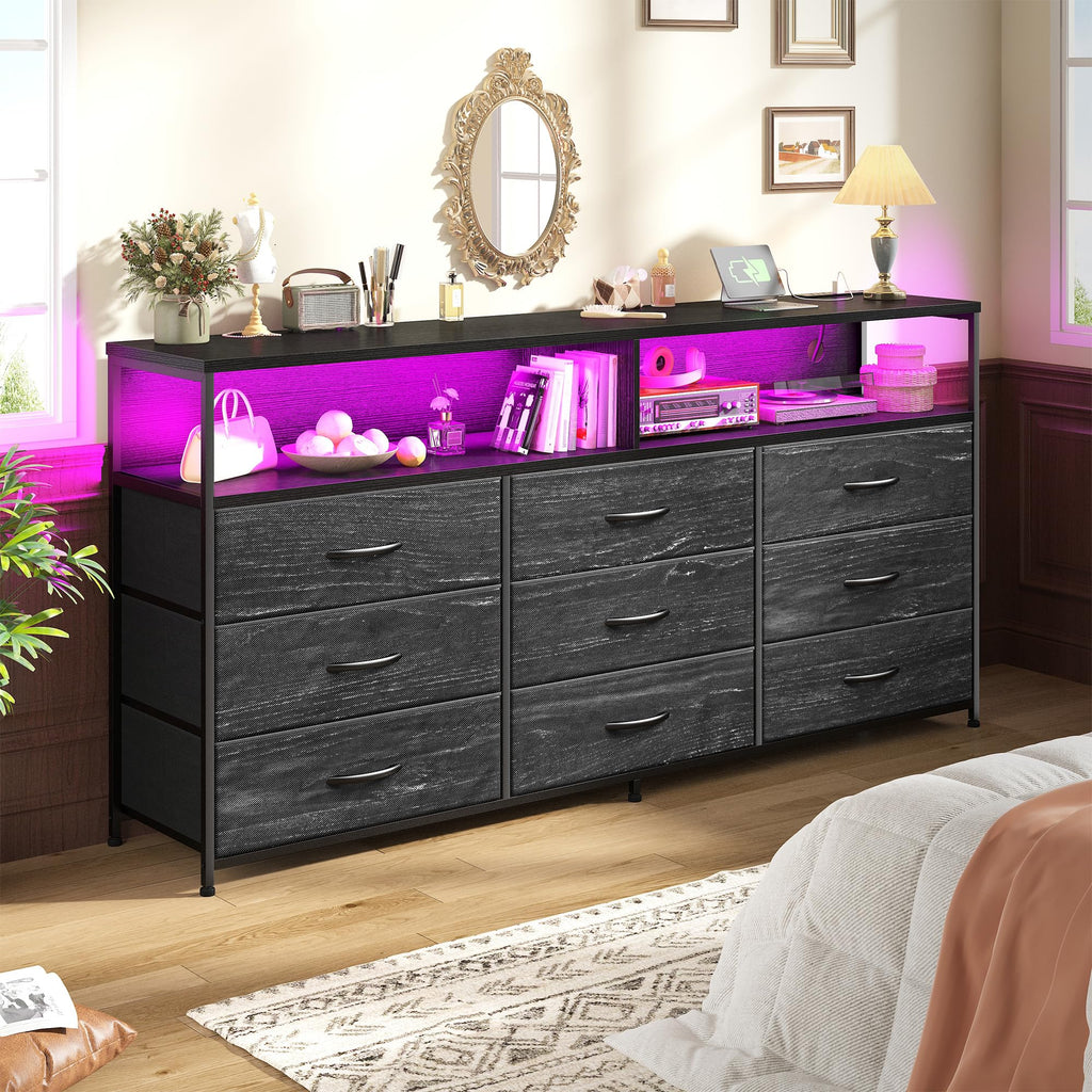 55" W 9 Drawer Dresser with LED and Power Outlets F243026