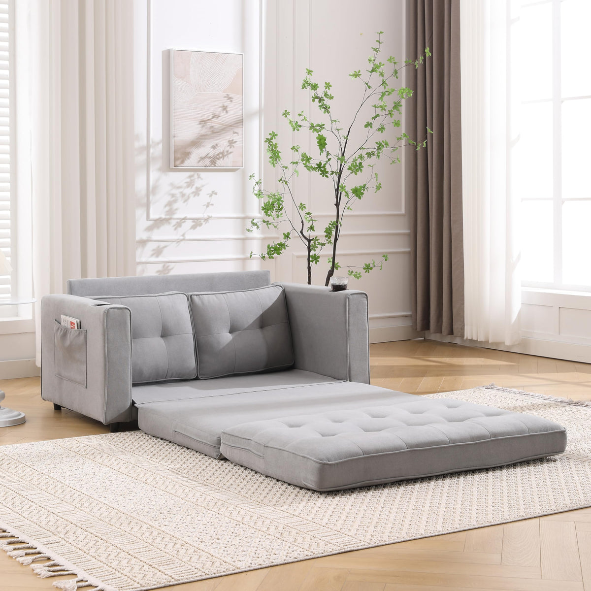 Light Gray Convertible Futon Sofa Bed A40128