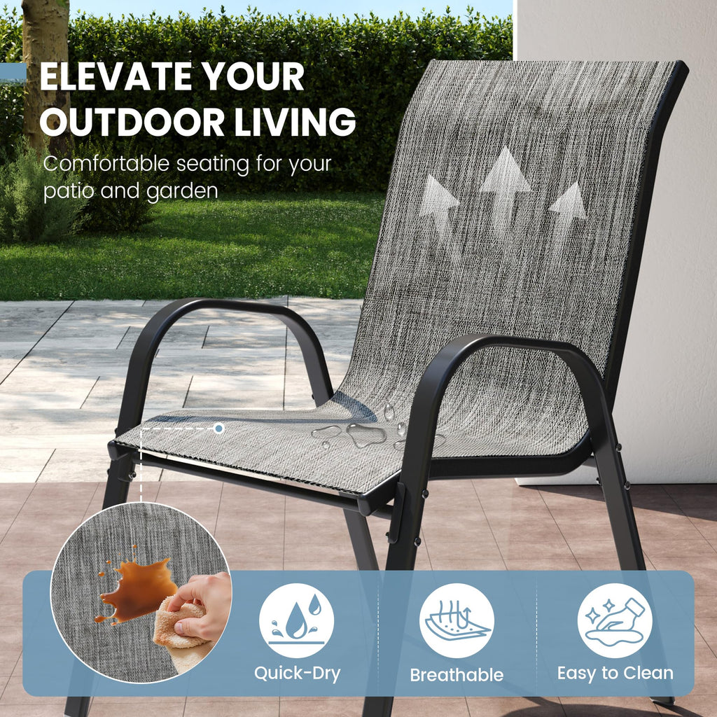 Light Gray Stacking Patio Dining Chairs Set of 8 F378047