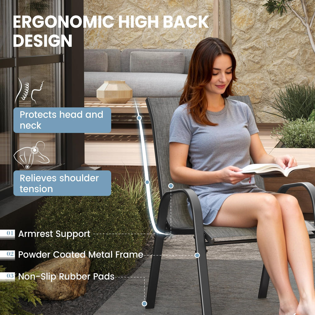 Light Gray Stacking Patio Dining Chairs Set of 8 F378047