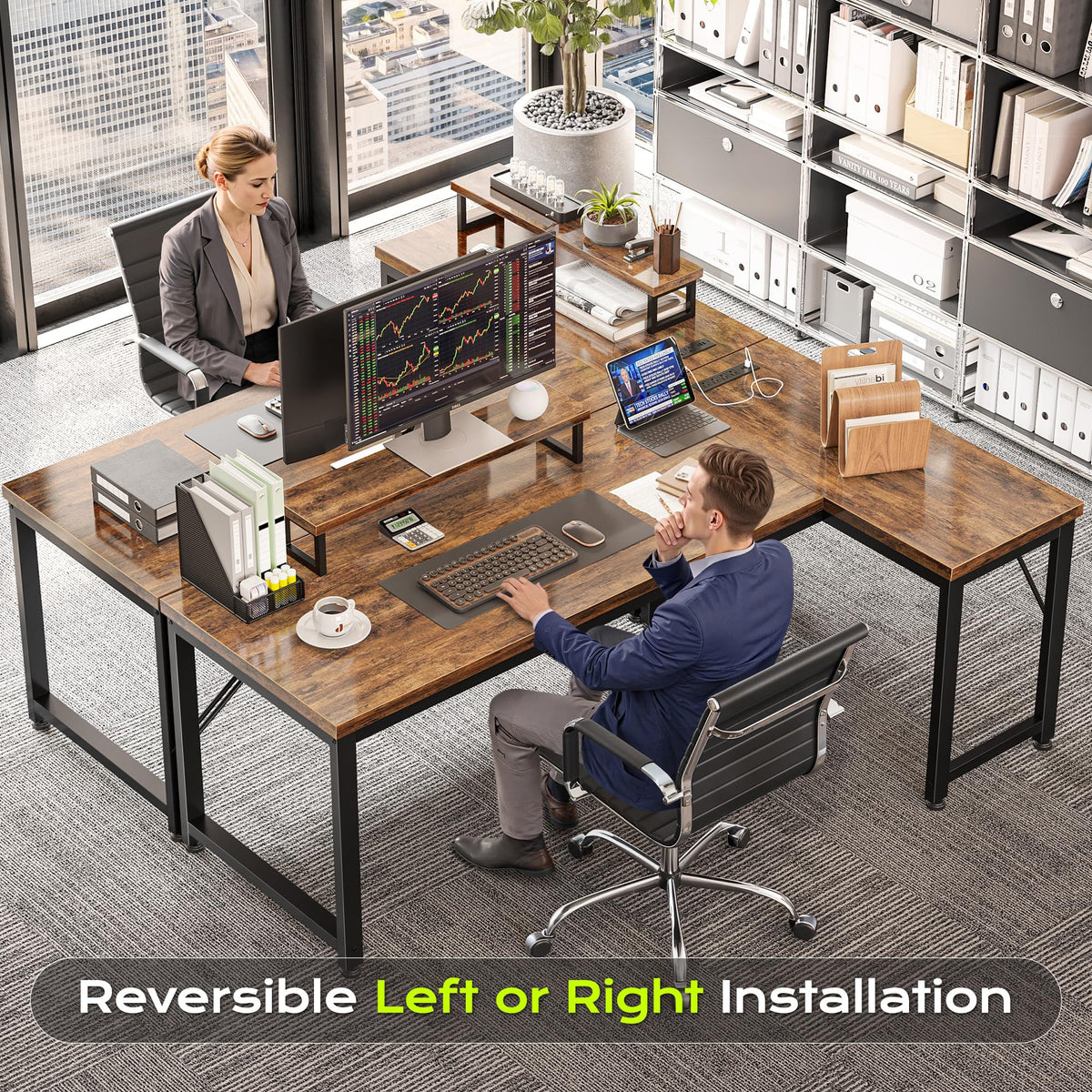 53" L Shaped Computer Desk with Outlets T180394