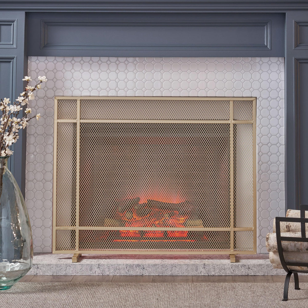 Black Metal Fireplace Screen J66400
