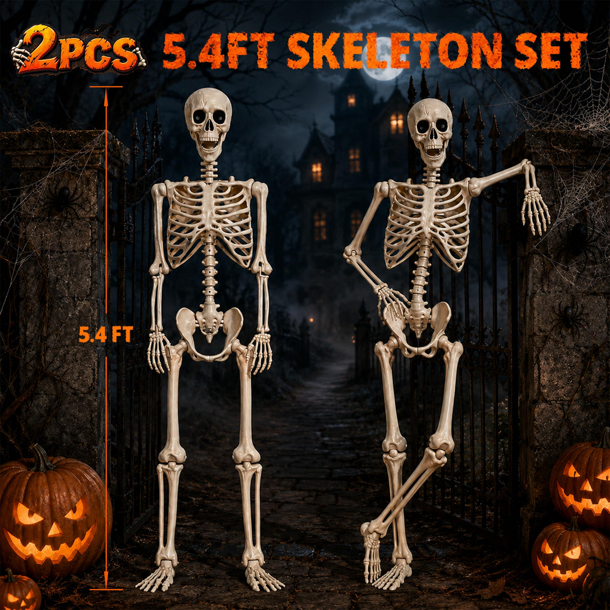 2 Pack 5.4ft Life Size Skeleton with Movable Joints N15210